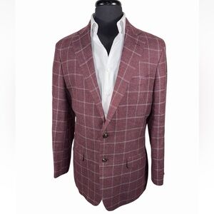 JOS A BANK BRRR LINEN WOOL HALF LINED WINDOWPANE SPORT COAT SZ 42 TAILORED FIT